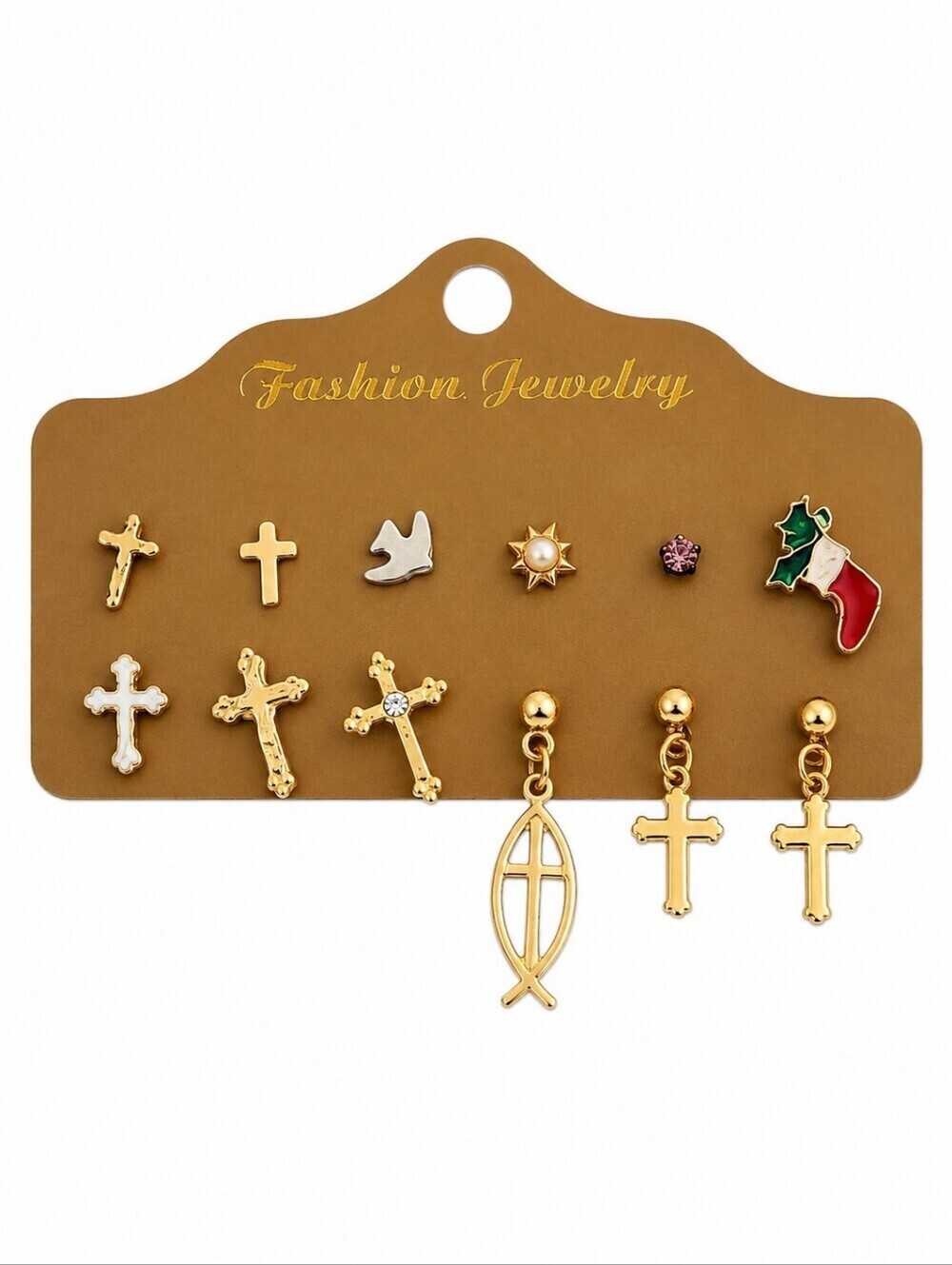 Vintage One Pair and Ten Single Cross Earring Set